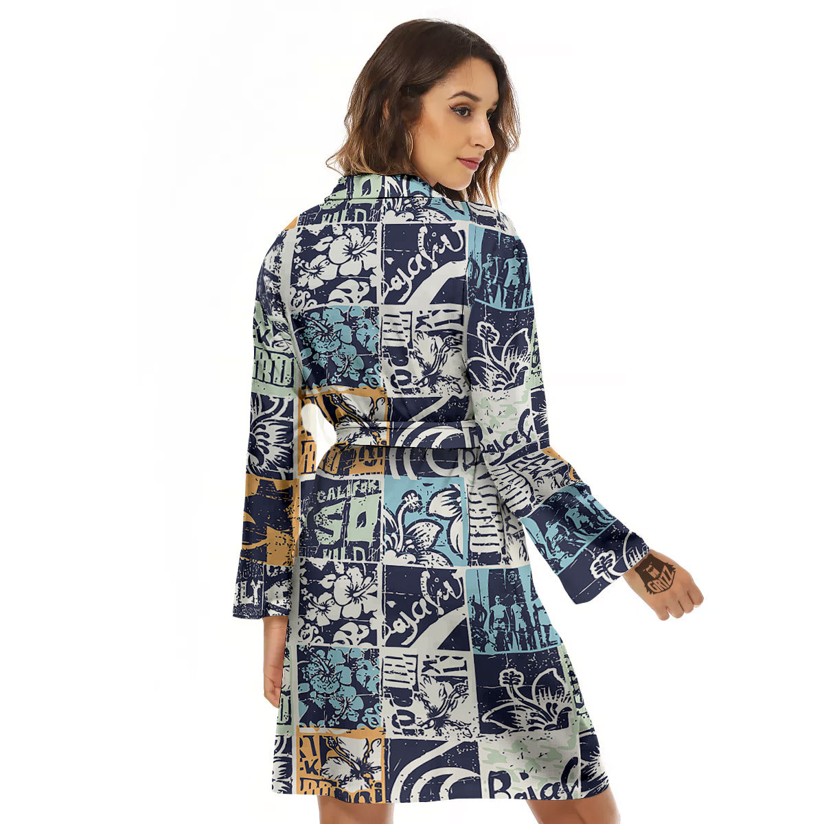 Vintage Patchwork Surfing Print Pattern Women's Robe-grizzshop
