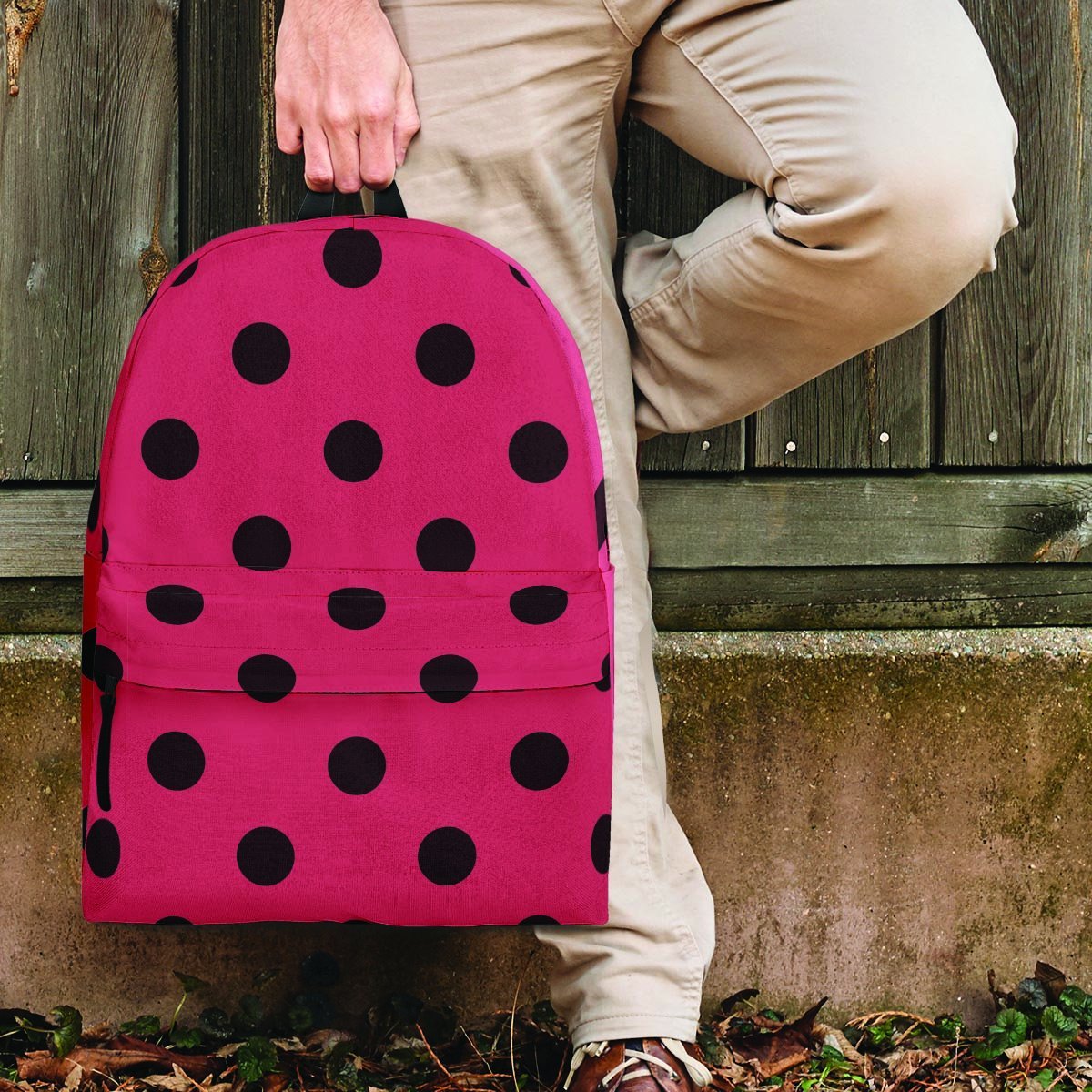 Vintage Pink And Black Polka Dot Backpack-grizzshop