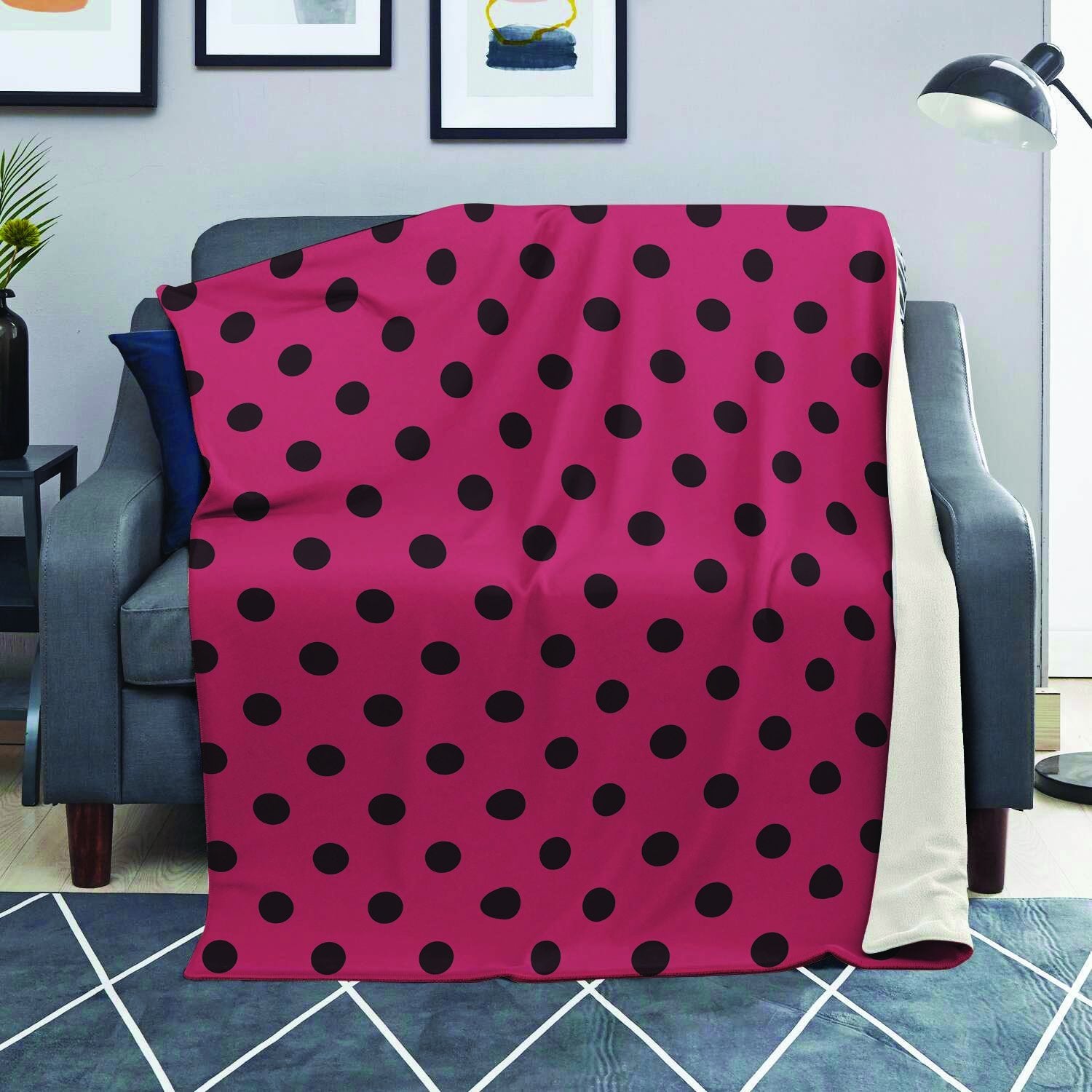 Vintage Pink And Black Polka Dot Blanket-grizzshop