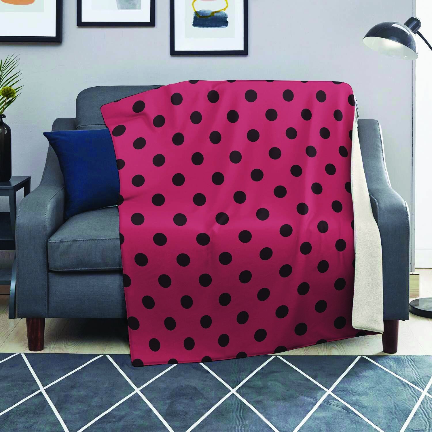 Vintage Pink And Black Polka Dot Blanket-grizzshop