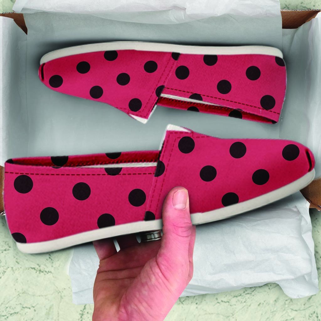 Vintage Pink And Black Polka Dot Canvas Shoes-grizzshop