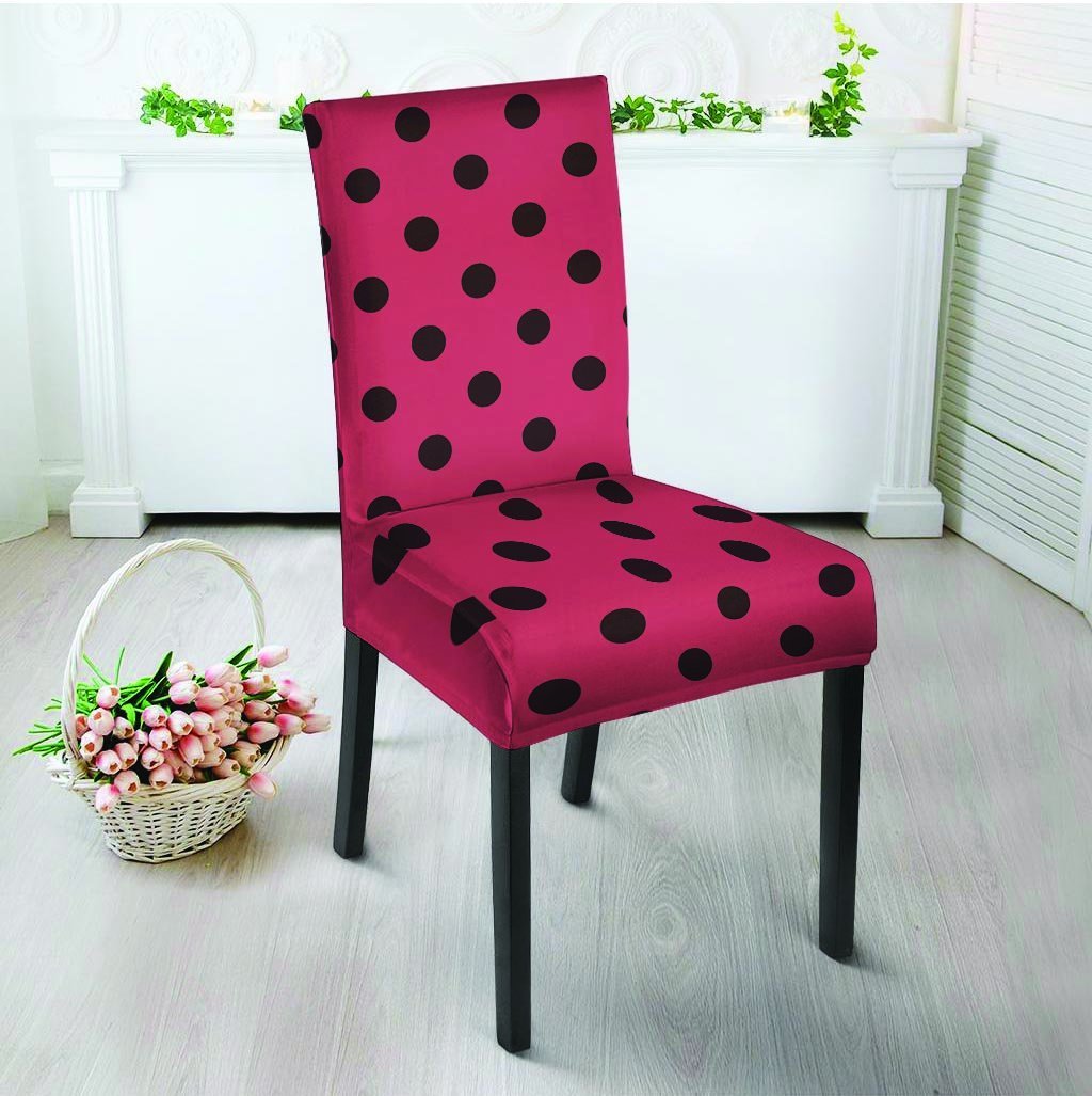 Vintage Pink And Black Polka Dot Chair Cover-grizzshop