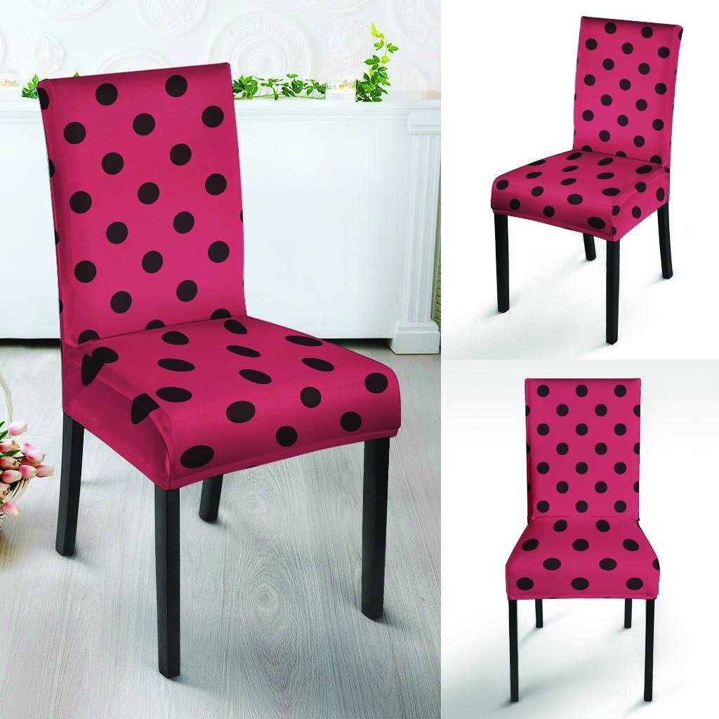 Vintage Pink And Black Polka Dot Chair Cover-grizzshop