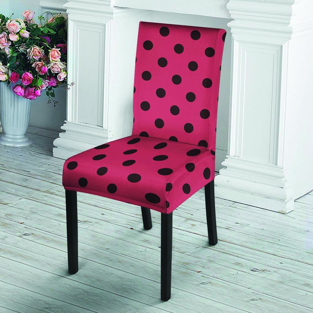 Vintage Pink And Black Polka Dot Chair Cover-grizzshop