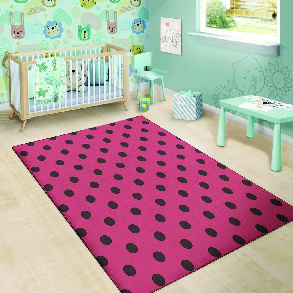 Vintage Pink And Black Polka Dot Floor Mat-grizzshop