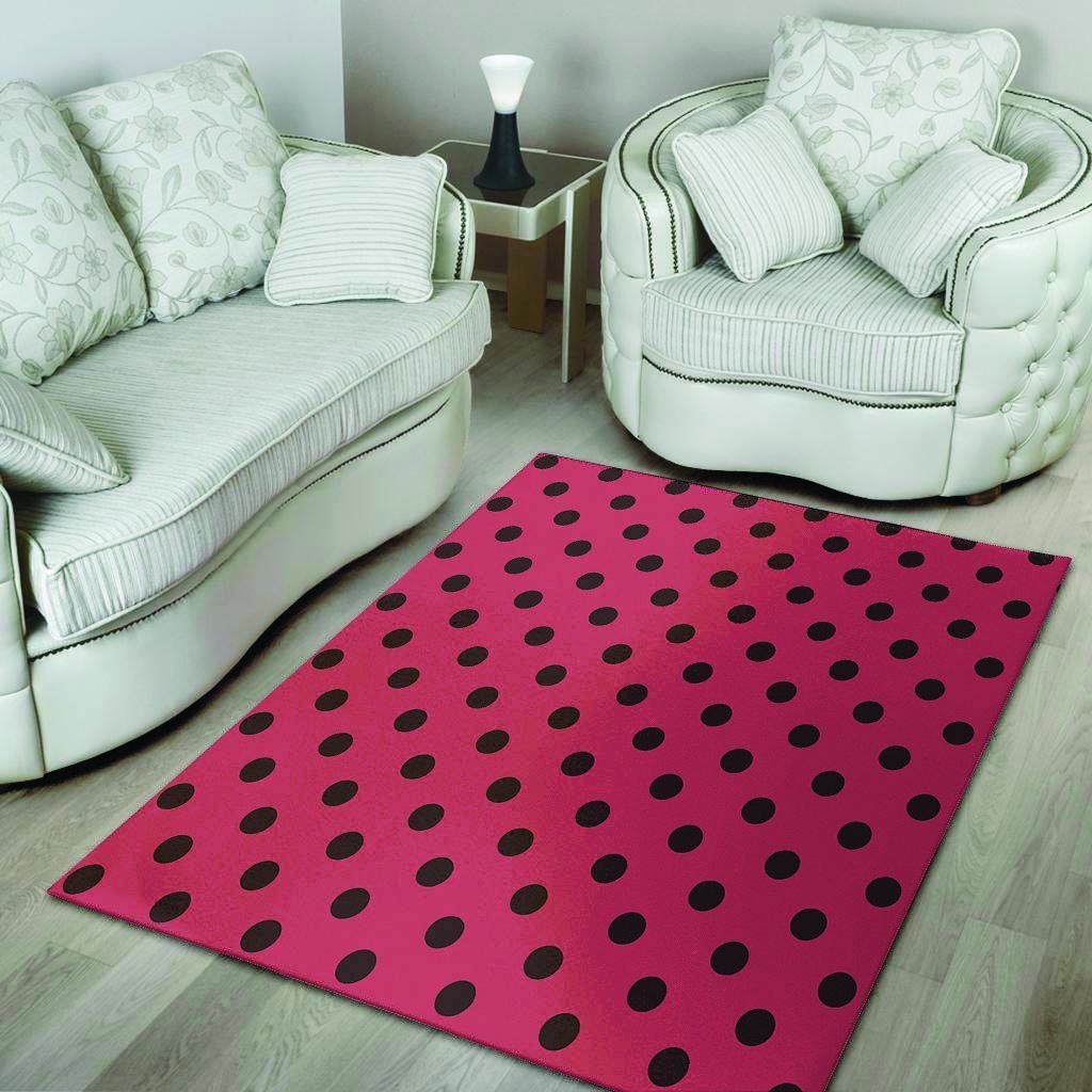 Vintage Pink And Black Polka Dot Floor Mat-grizzshop