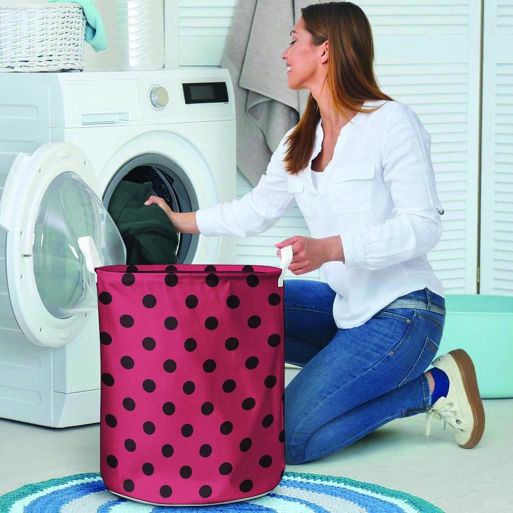 Vintage Pink And Black Polka Dot Laundry Basket-grizzshop