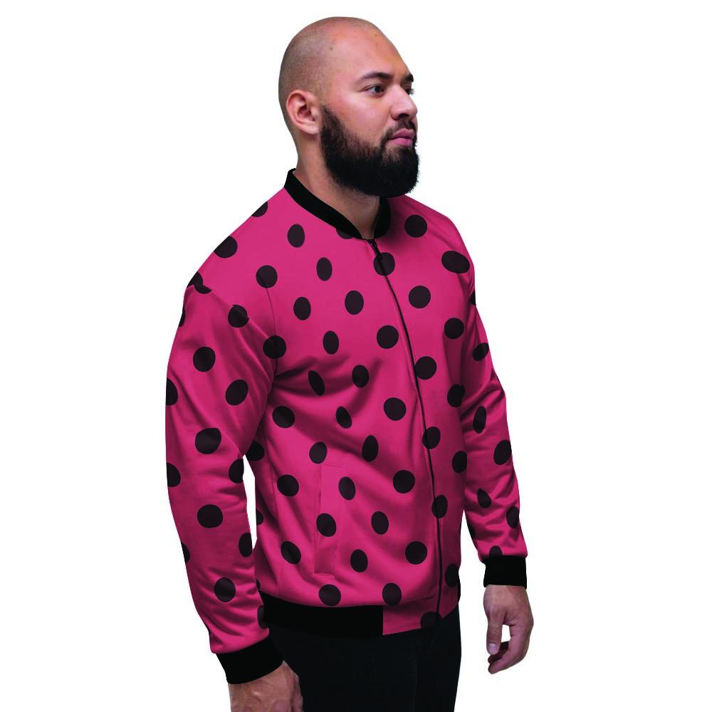 Vintage Pink And Black Polka Dot Men's Bomber Jacket-grizzshop