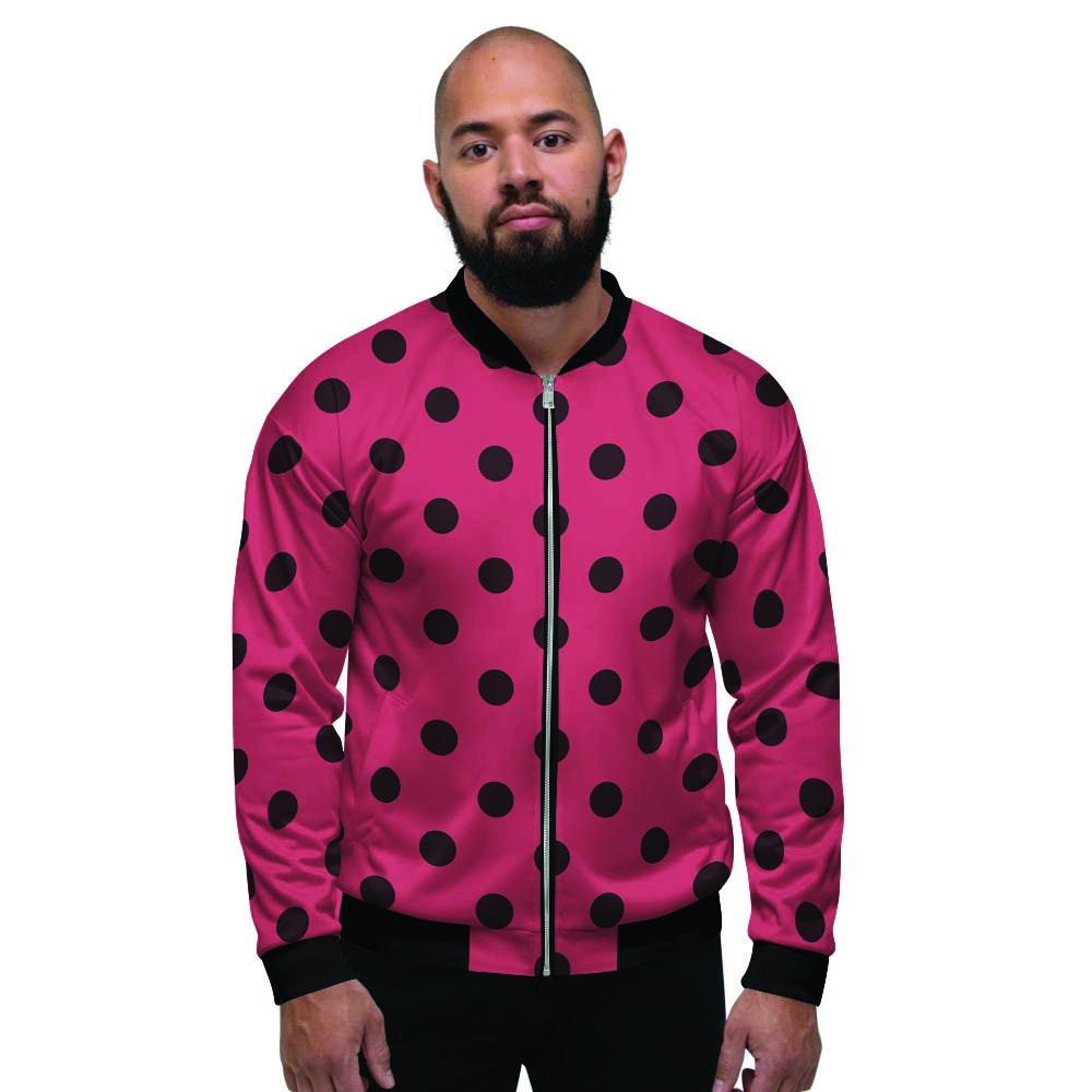 Vintage Pink And Black Polka Dot Men's Bomber Jacket-grizzshop