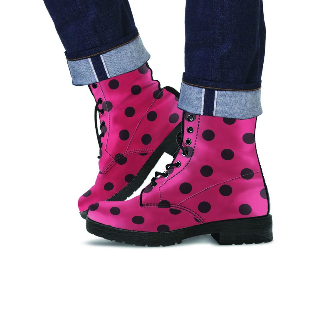 Vintage Pink And Black Polka Dot Men's Boots-grizzshop