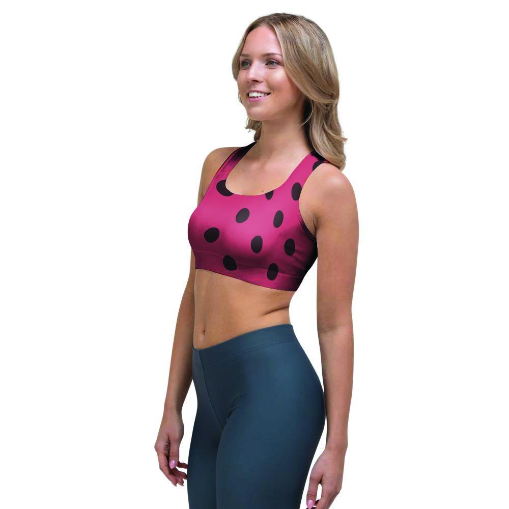 Vintage Pink And Black Polka Dot Sports Bra-grizzshop