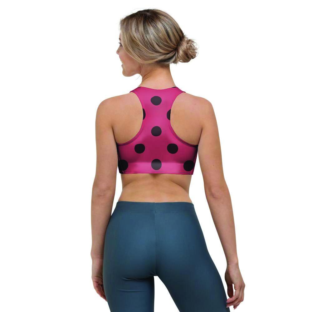 Vintage Pink And Black Polka Dot Sports Bra-grizzshop