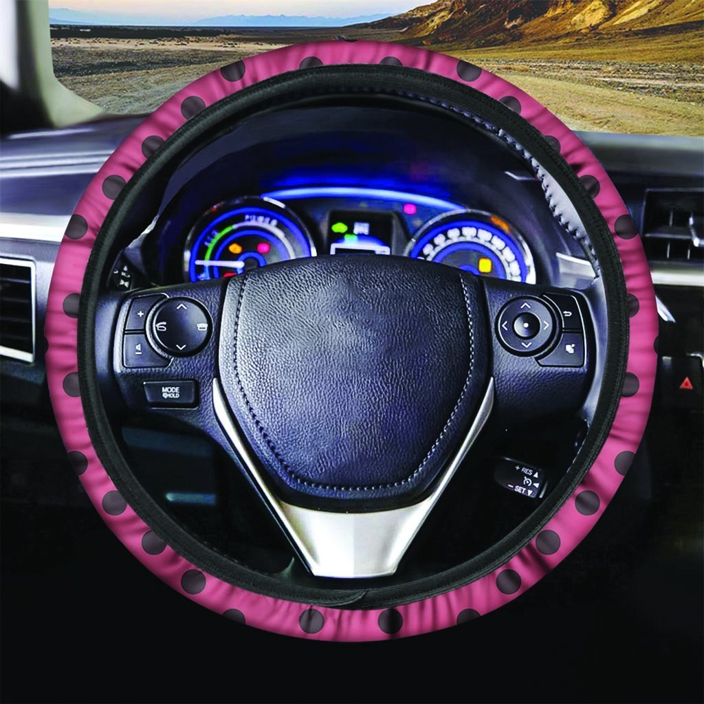 Vintage Pink And Black Polka Dot Steering Wheel Cover-grizzshop