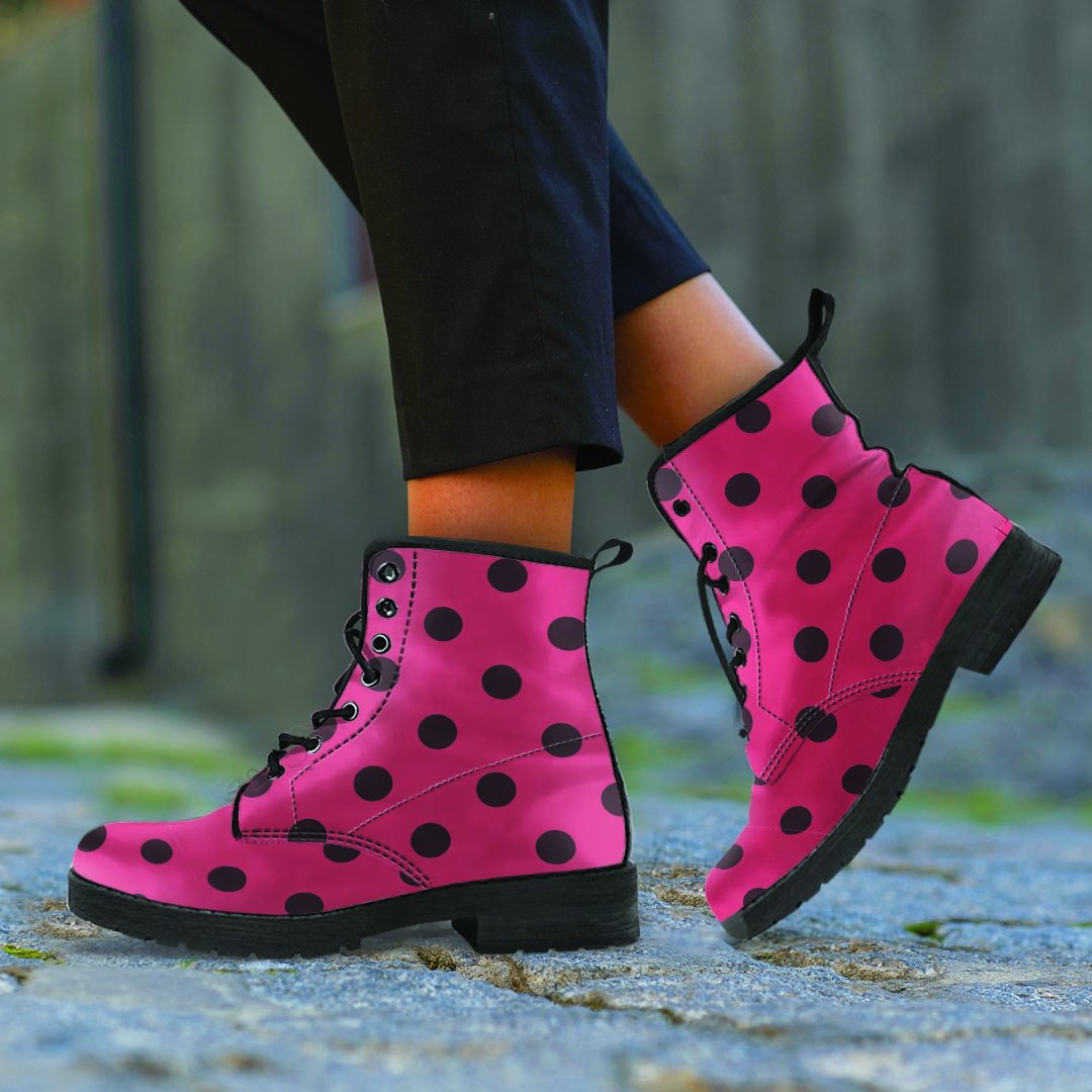 Vintage Pink And Black Polka Dot Women's Boots-grizzshop