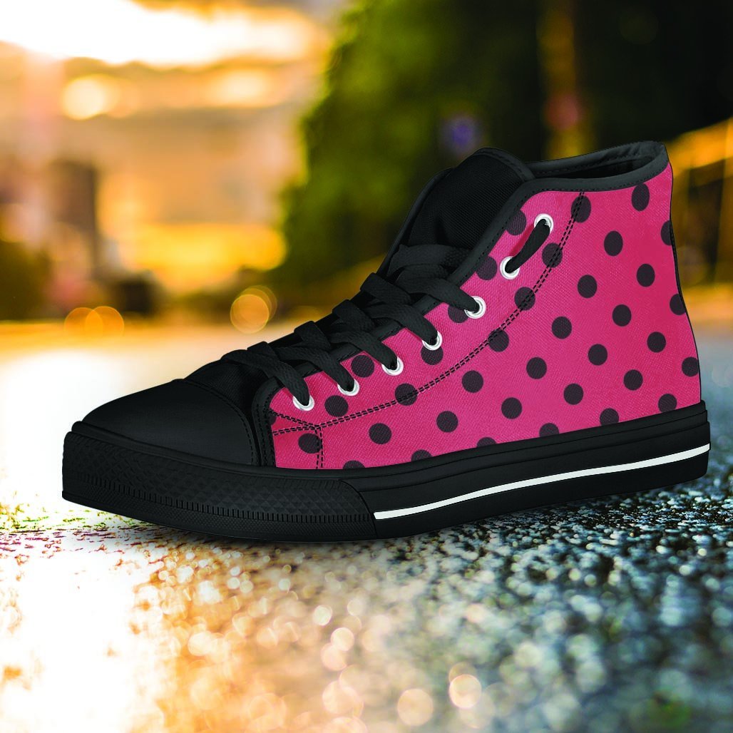 Vintage Pink And Black Polka Dot Women's High Top Shoes-grizzshop