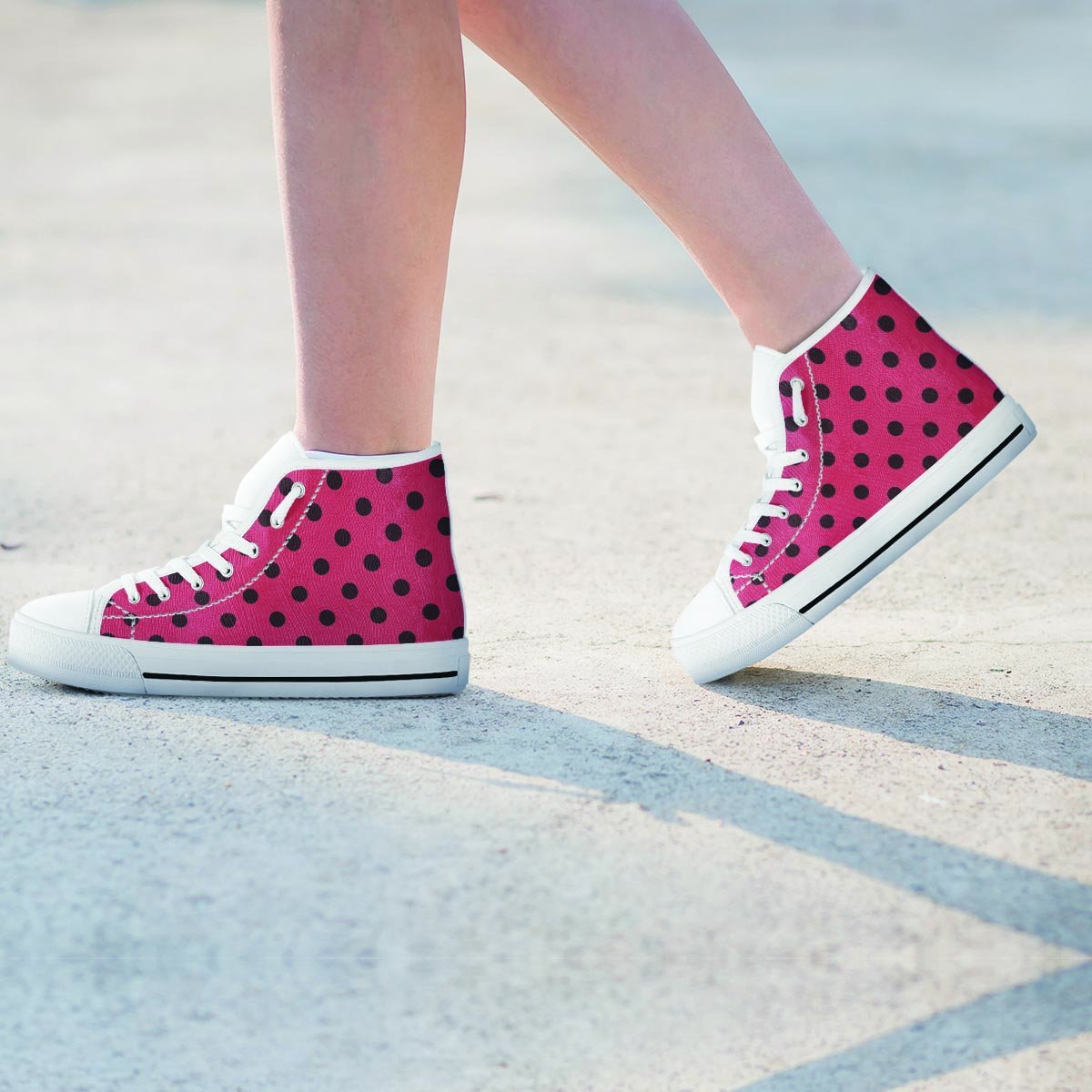 Vintage Pink And Black Polka Dot Women's High Top Shoes-grizzshop