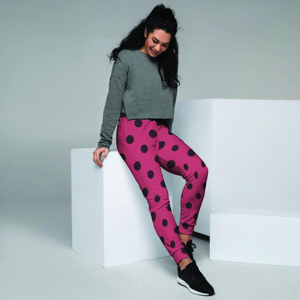 Vintage Pink And Black Polka Dot Women's Joggers-grizzshop