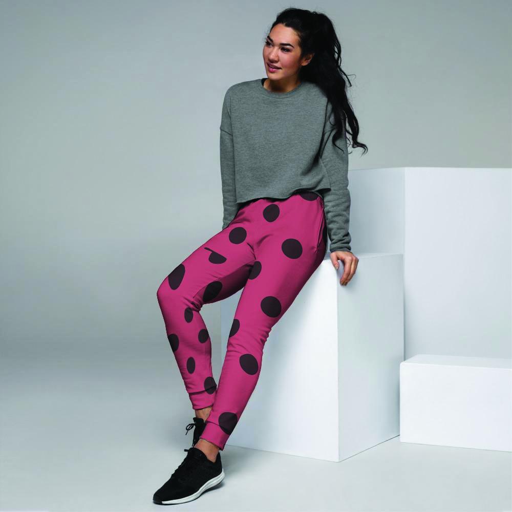 Vintage Pink And Black Polka Dot Women's Joggers-grizzshop