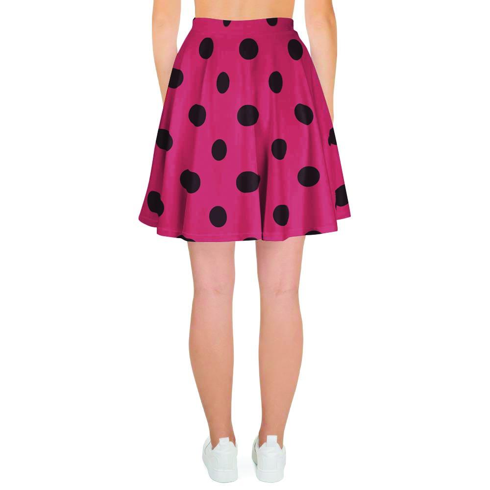 Vintage Pink And Black Polka Dot Women's Skirt-grizzshop
