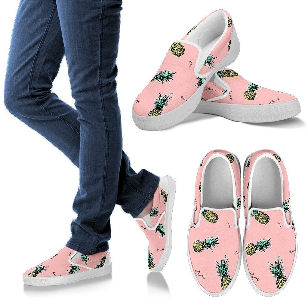 Vintage Pink Pineapple Print Women Canvas Slip On Shoes-grizzshop