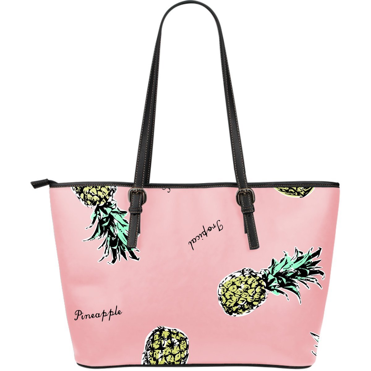 Vintage Pink Pineapple Purse Print Leather Tote Bag-grizzshop