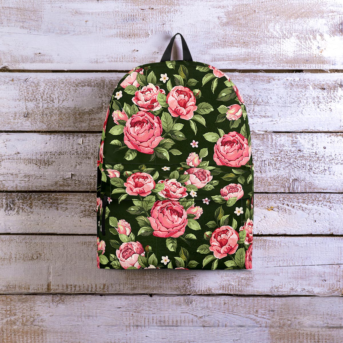 Vintage Pink Rose Floral Print Backpack-grizzshop