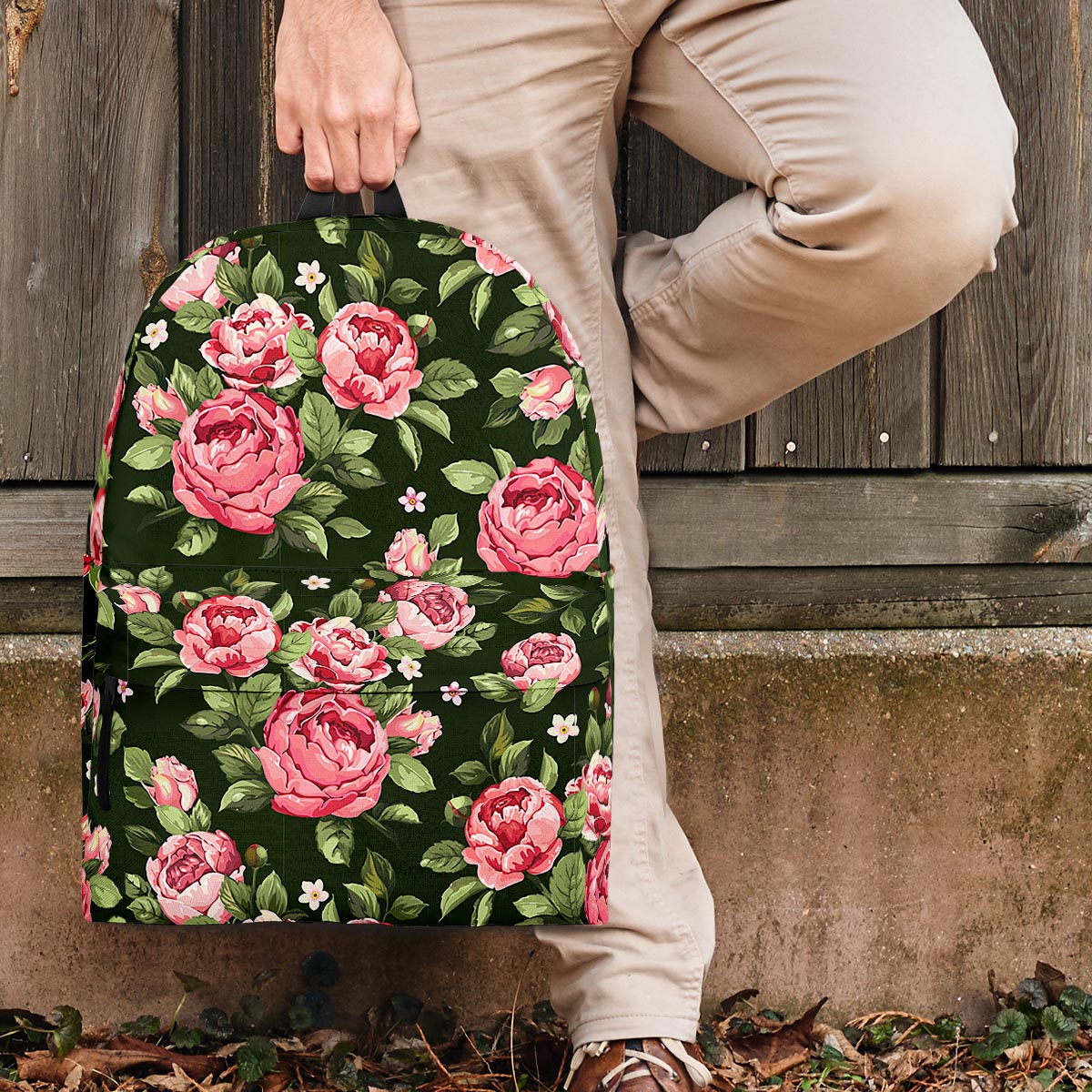 Vintage Pink Rose Floral Print Backpack-grizzshop