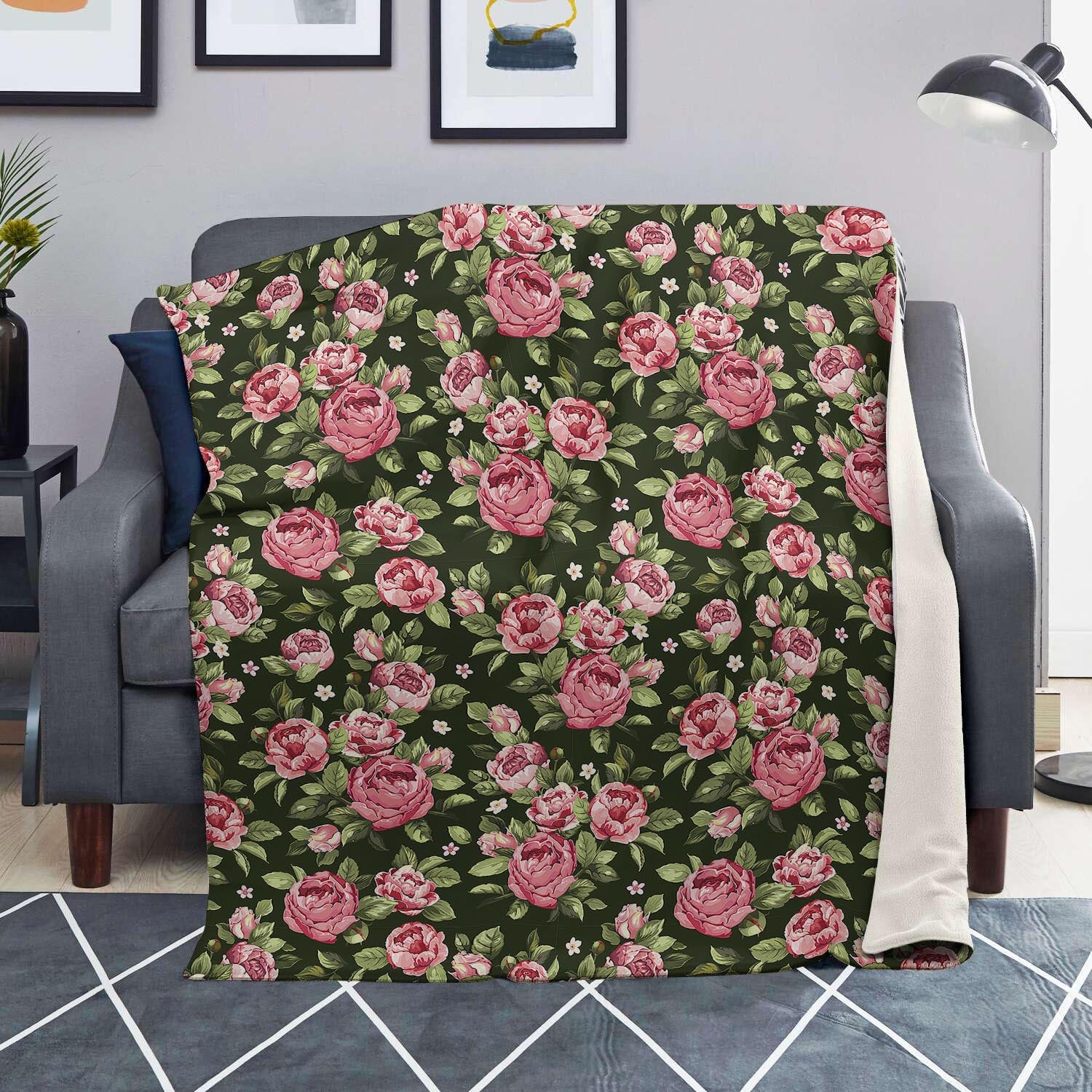 Vintage Pink Rose Floral Print Blanket-grizzshop