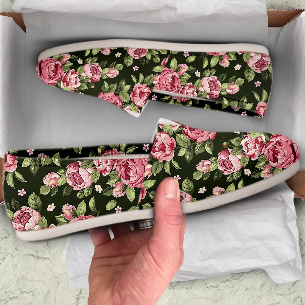 Vintage Pink Rose Floral Print Canvas Shoes-grizzshop