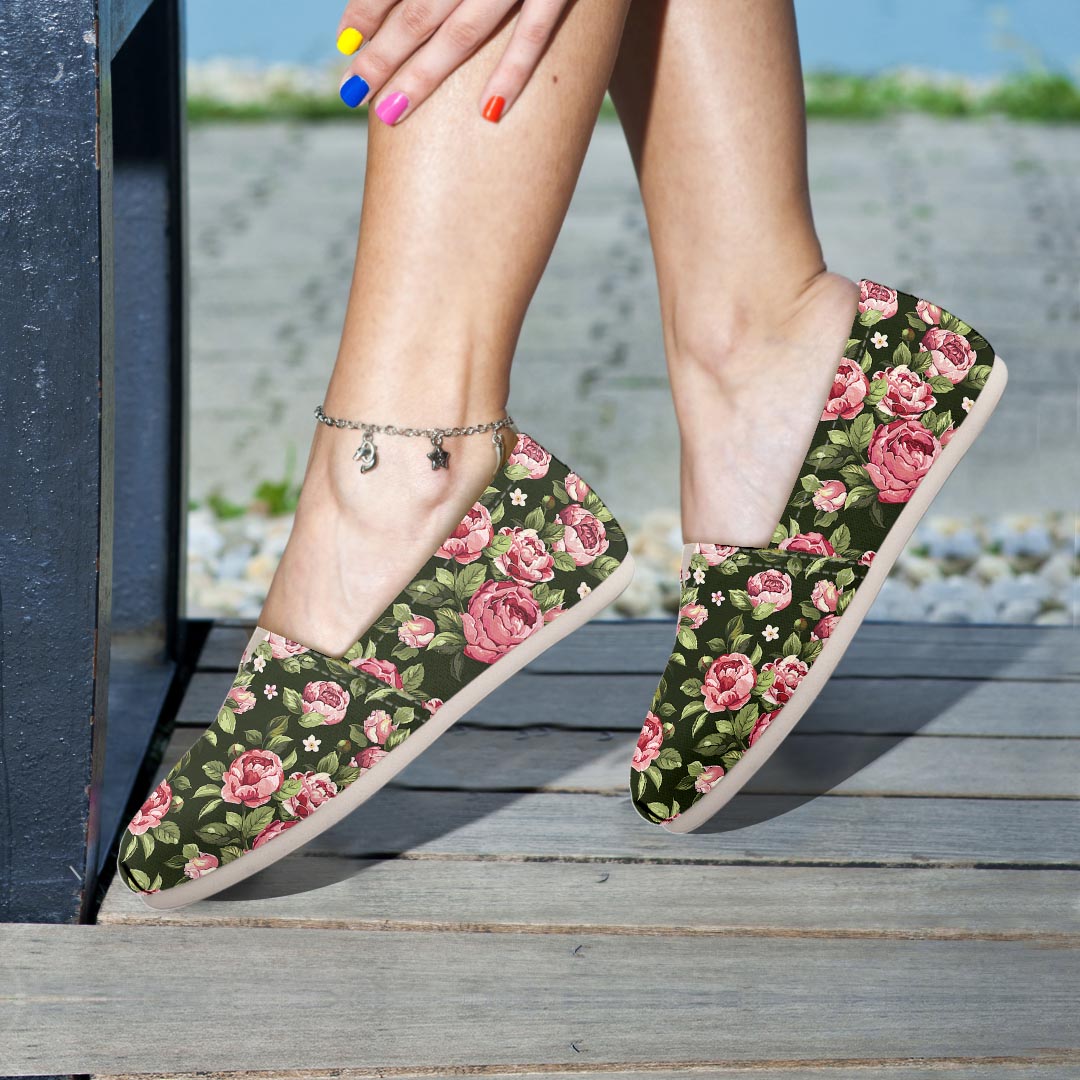 Vintage Pink Rose Floral Print Canvas Shoes-grizzshop