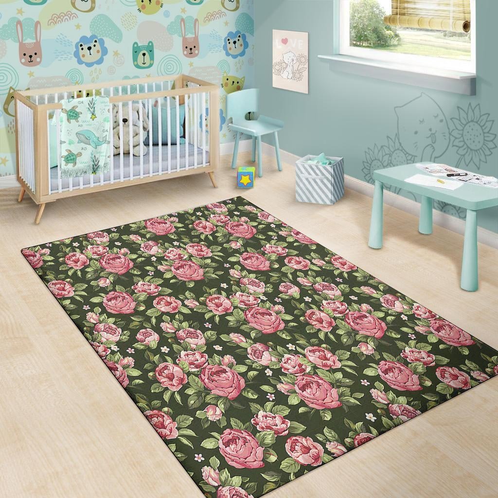 Vintage Pink Rose Floral Print Floor Mat-grizzshop