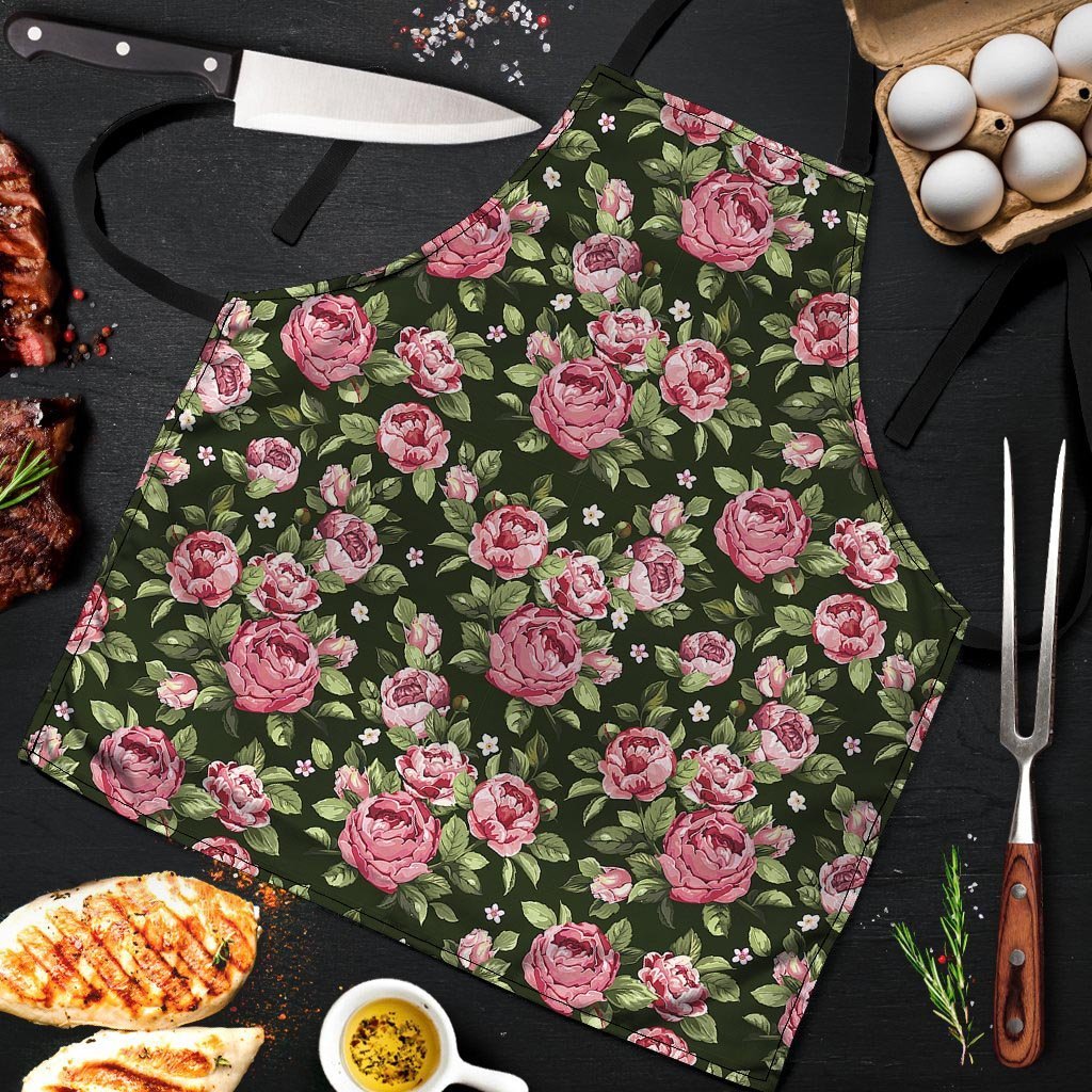 Vintage Pink Rose Floral Print Men's Apron-grizzshop
