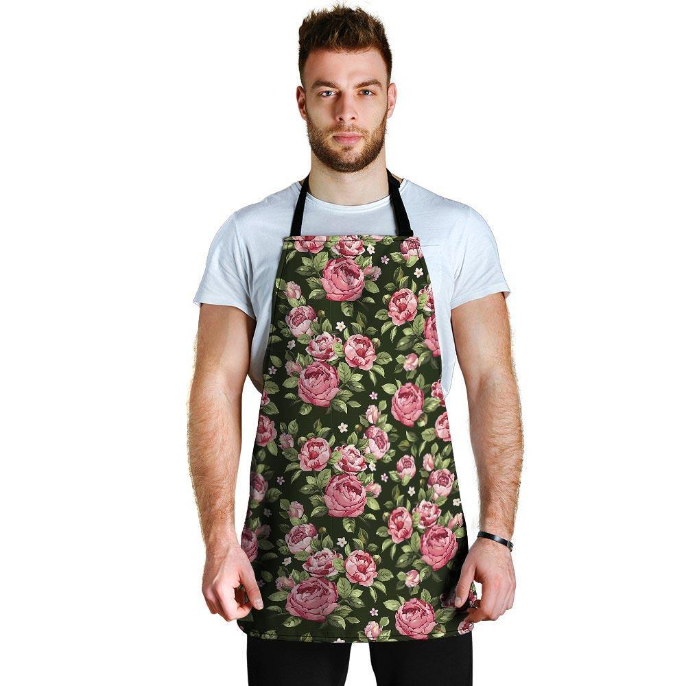 Vintage Pink Rose Floral Print Men's Apron-grizzshop