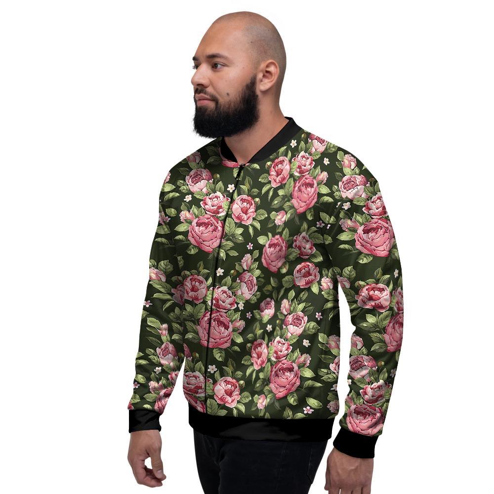 Vintage Pink Rose Floral Print Men's Bomber Jacket-grizzshop