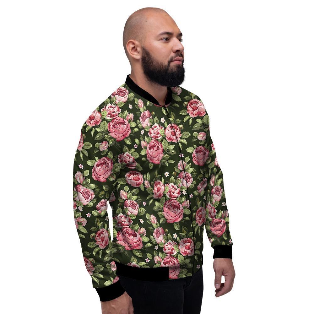 Vintage Pink Rose Floral Print Men's Bomber Jacket-grizzshop