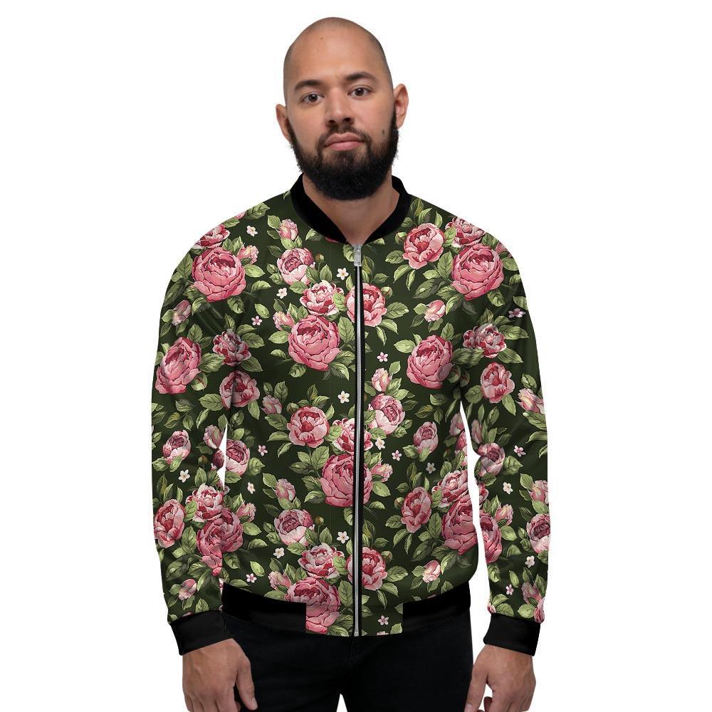 Vintage Pink Rose Floral Print Men's Bomber Jacket-grizzshop