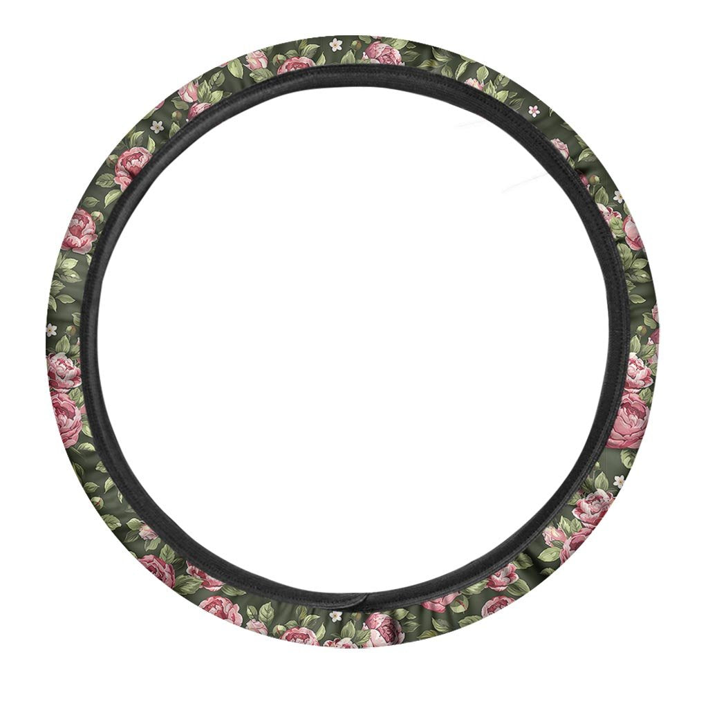 Vintage Pink Rose Floral Print Steering Wheel Cover-grizzshop