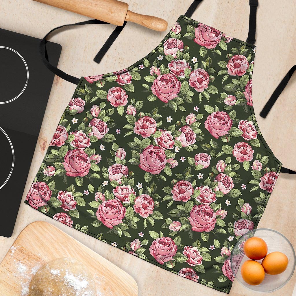 Vintage Pink Rose Floral Print Women's Apron-grizzshop
