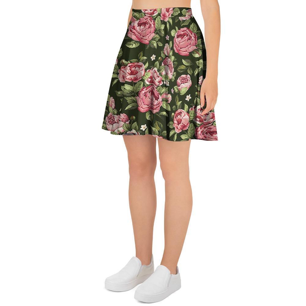 Vintage Pink Rose Floral Print Women's Skirt-grizzshop