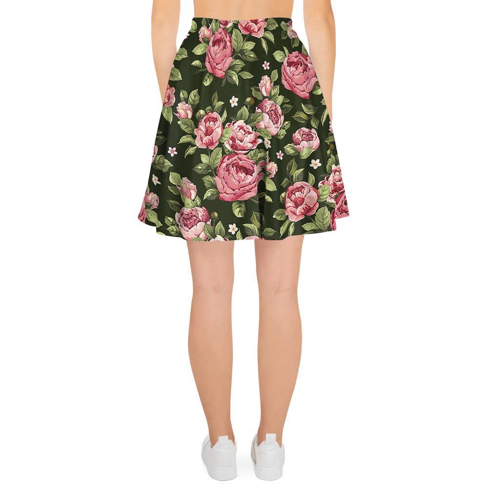 Vintage Pink Rose Floral Print Women's Skirt-grizzshop