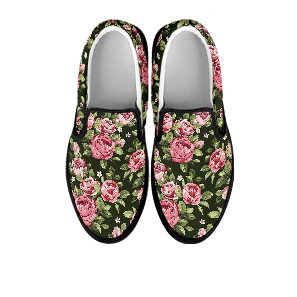 Vintage Pink Rose Floral Print Women's Slip On Sneakers-grizzshop
