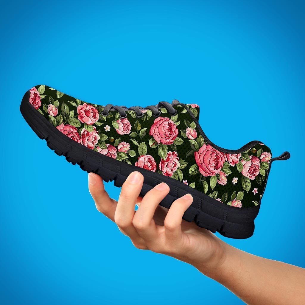 Vintage Pink Rose Floral Print Women's Sneakers-grizzshop