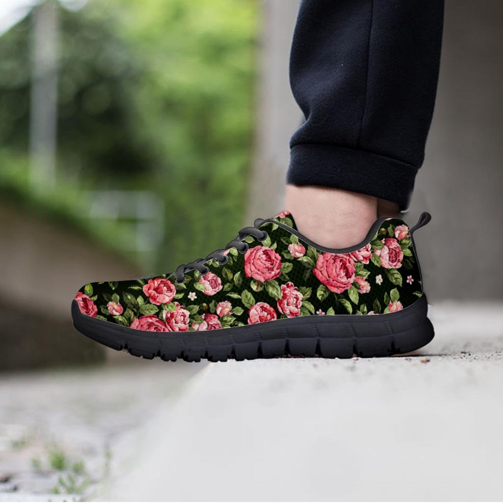 Vintage Pink Rose Floral Print Women's Sneakers-grizzshop