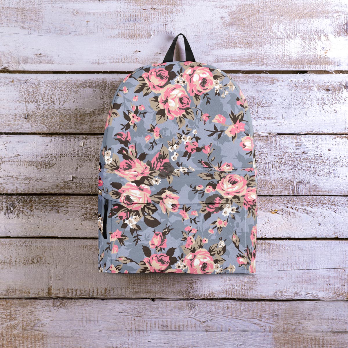 Vintage Pink Rose Flower Print Backpack-grizzshop