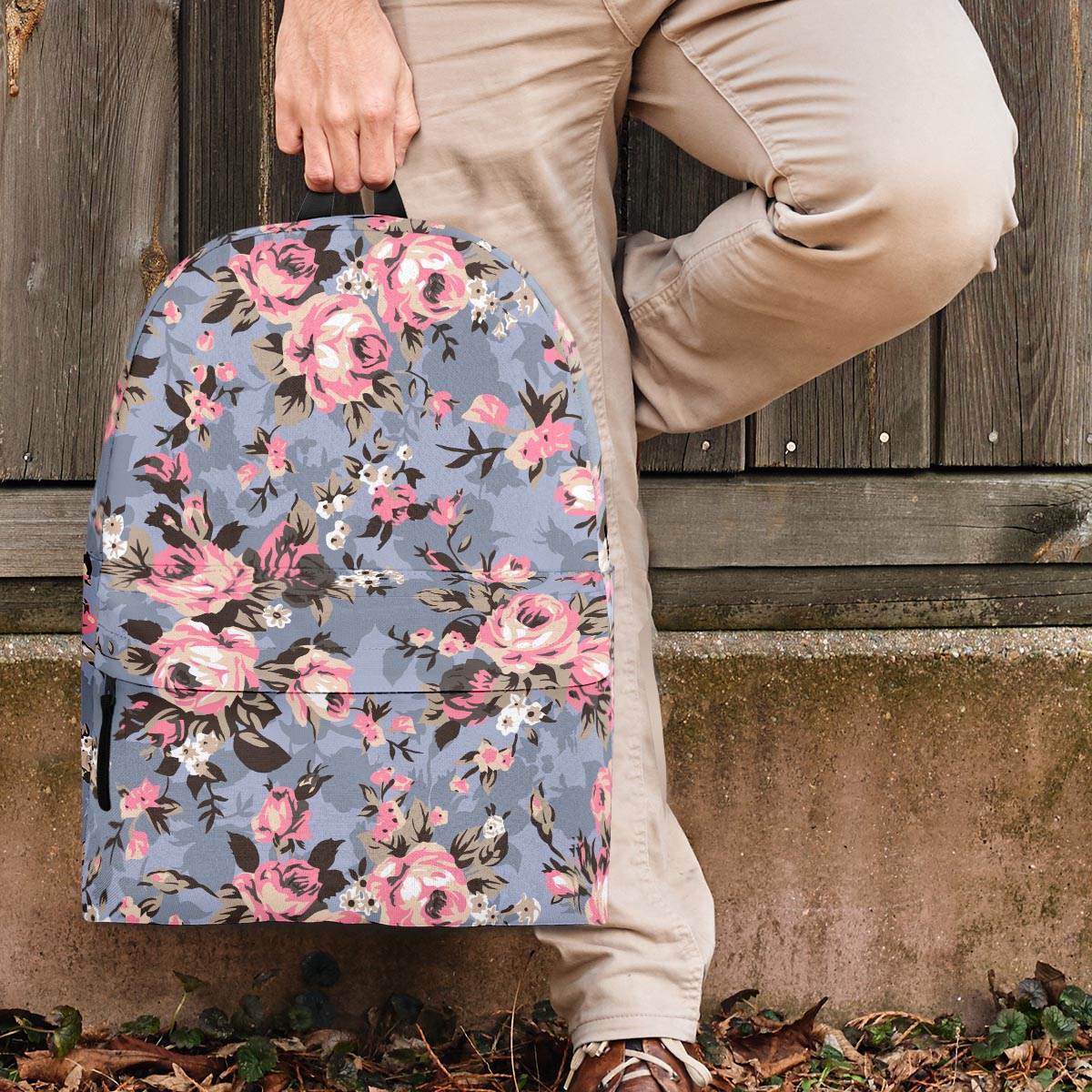 Vintage Pink Rose Flower Print Backpack-grizzshop