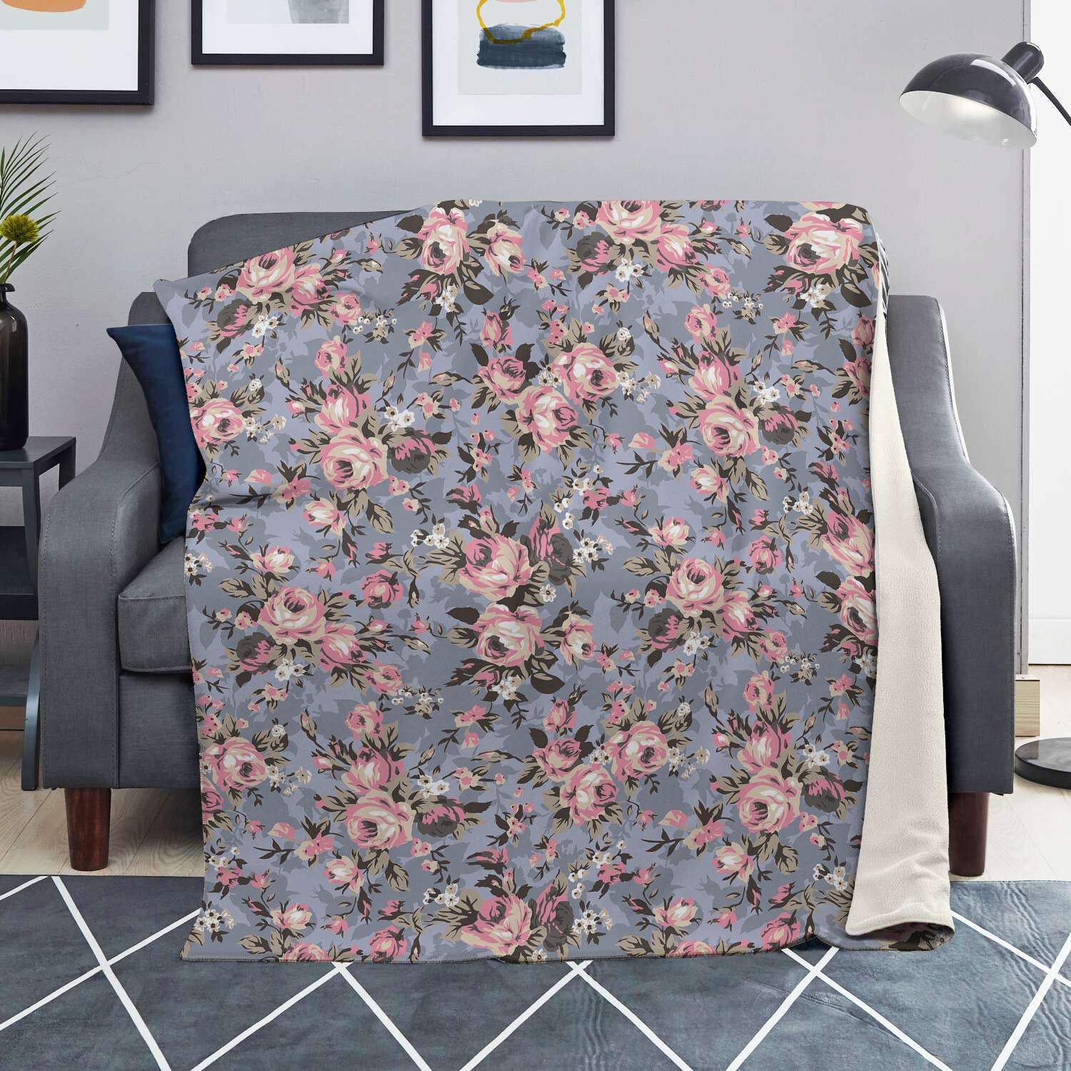 Vintage Pink Rose Flower Print Blanket-grizzshop