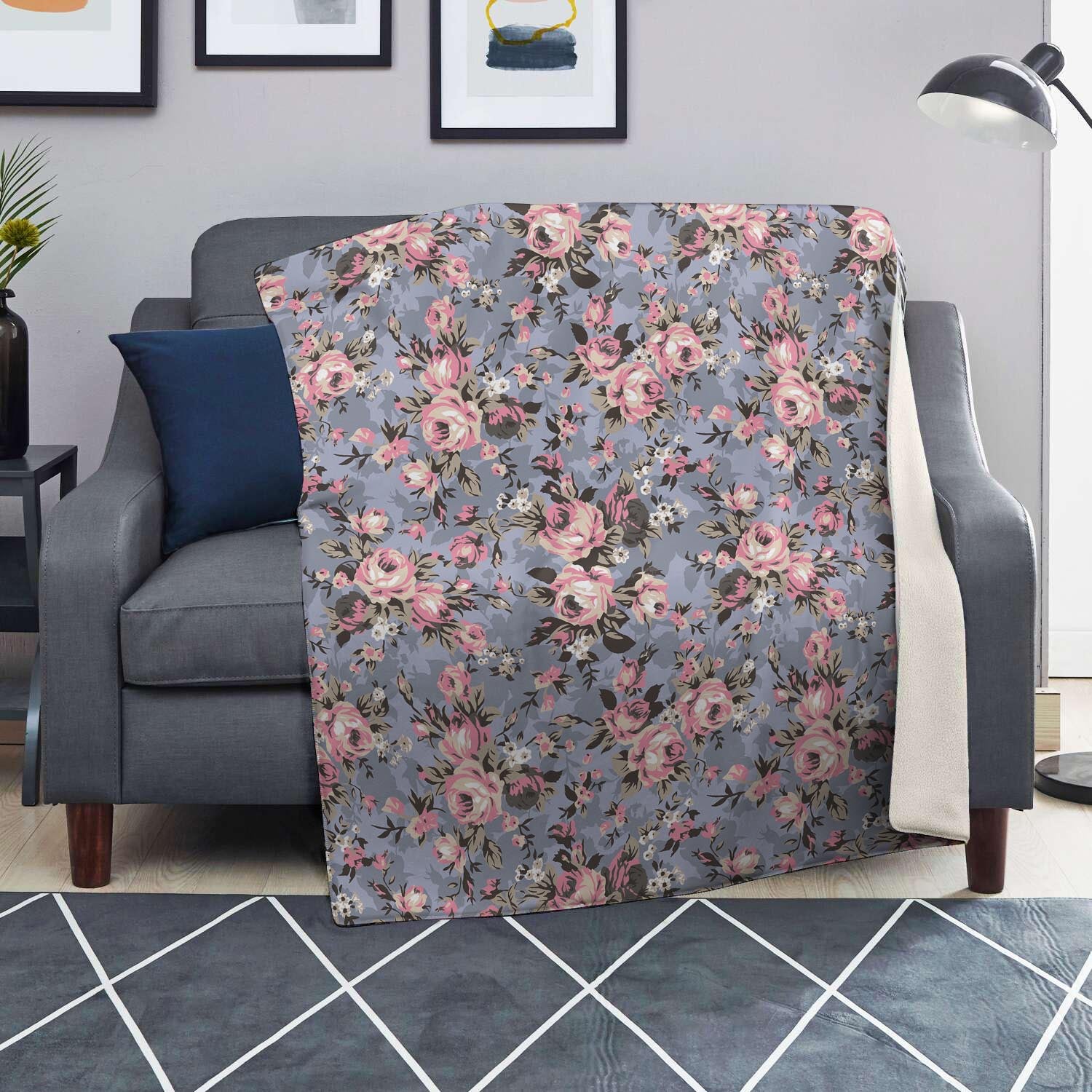 Vintage Pink Rose Flower Print Blanket-grizzshop