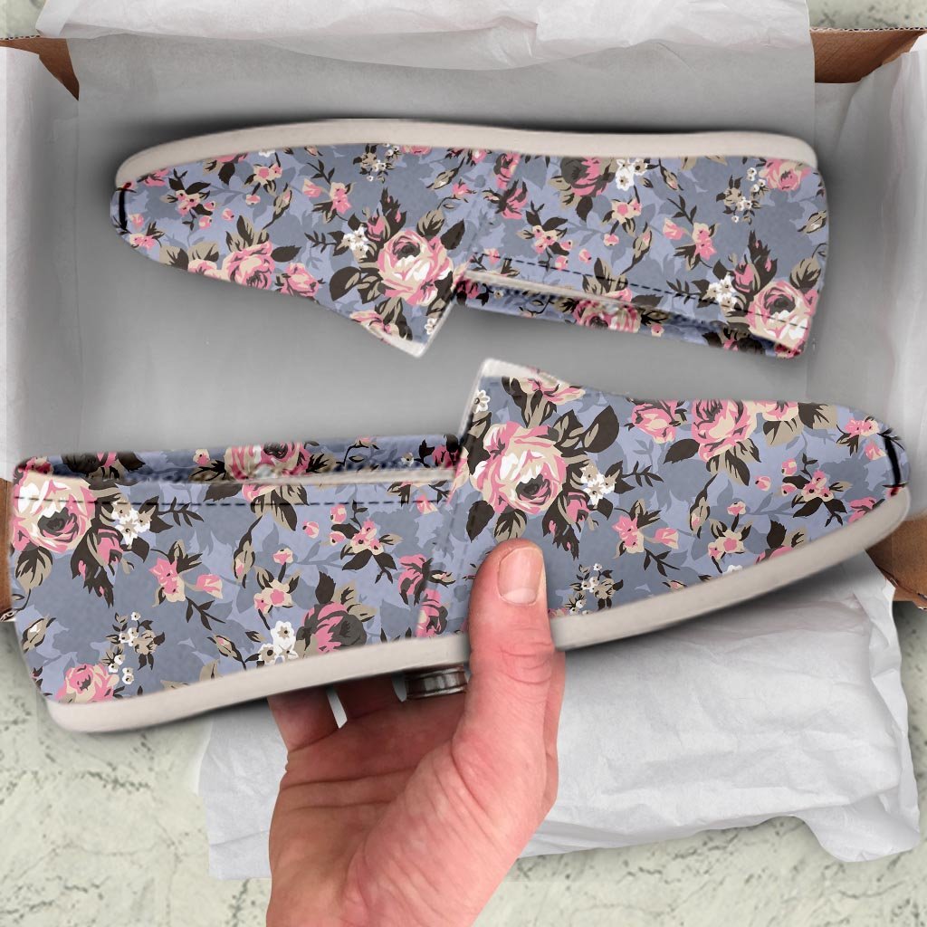 Vintage Pink Rose Flower Print Canvas Shoes-grizzshop
