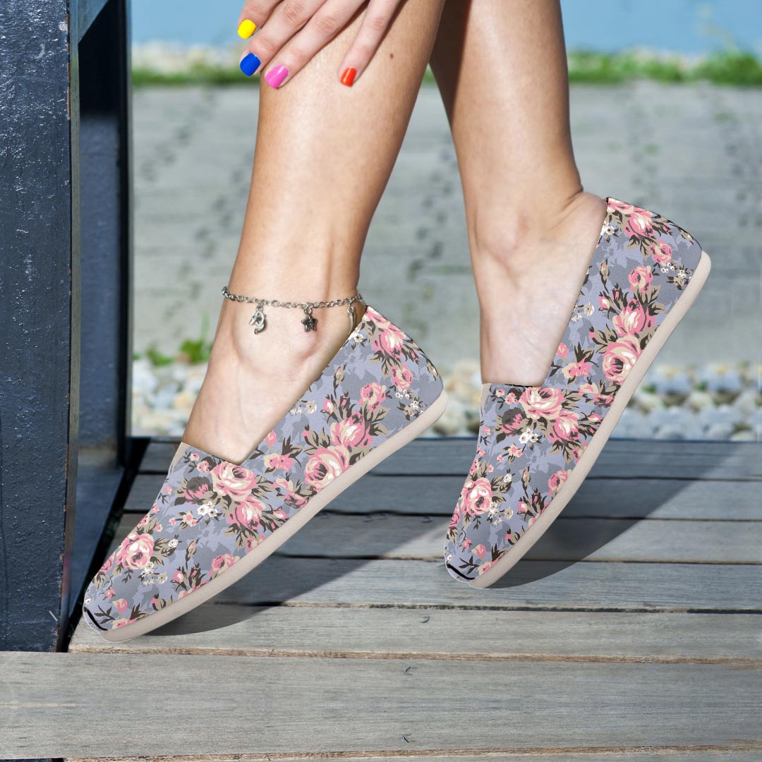 Vintage Pink Rose Flower Print Canvas Shoes-grizzshop