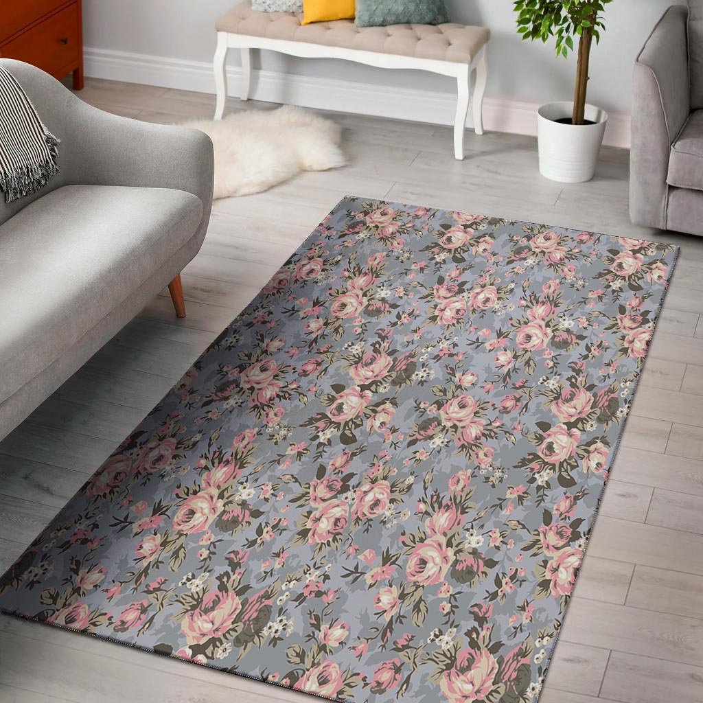 Vintage Pink Rose Flower Print Floor Mat-grizzshop
